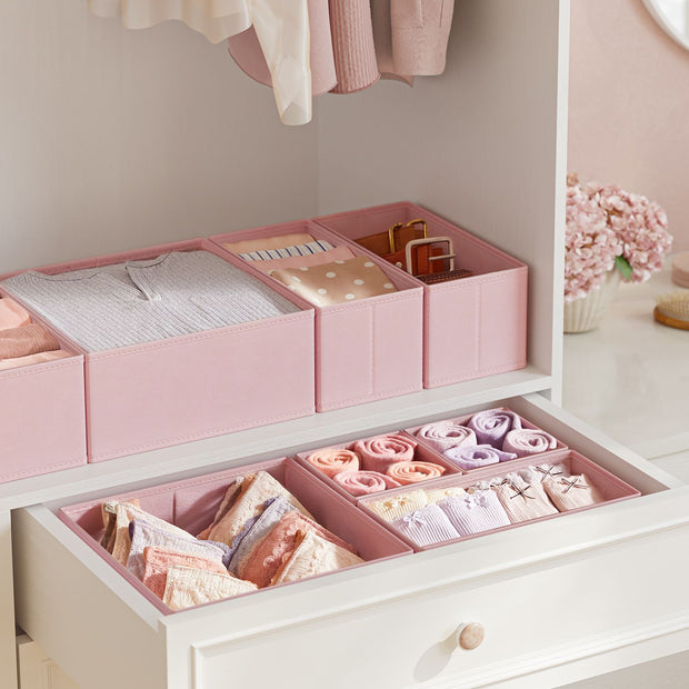 Set of 12 Foldable Fabric Drawer Organisers – Non-Woven Fabric – Jelly Pink – Versatile Storage for Socks, Underwear, Scarves, Ties