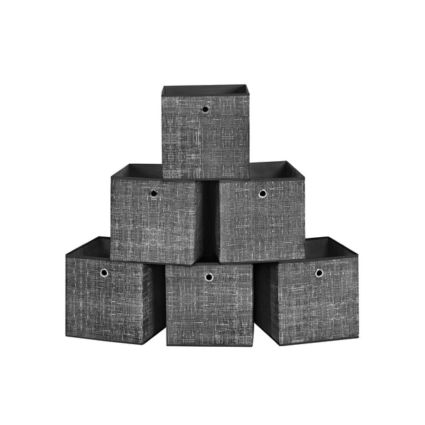 Set of 6 Foldable Non-Woven Fabric Storage Boxes – Gray – Includes Handle – 30 x 30 x 30 cm
