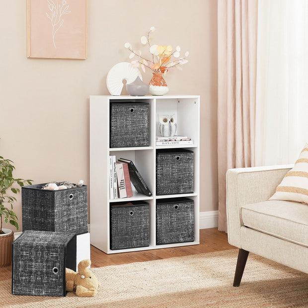 Set of 6 Foldable Non-Woven Fabric Storage Boxes – Gray – Includes Handle – 30 x 30 x 30 cm