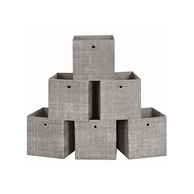 Set of 6 Foldable Non-Woven Fabric Storage Boxes – Gray – Includes Handle – 30 x 30 x 30 cm