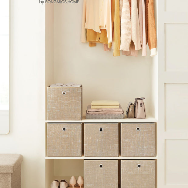 Set of 6 Foldable Non-Woven Fabric Storage Boxes – Gray – Includes Handle – 30 x 30 x 30 cm
