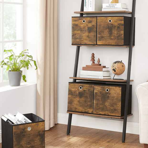 Set of 6 Folding Storage Boxes – Non-Woven and Oxford Fabric – Rustic Brown and Black – 30 x 30 x 30 cm
