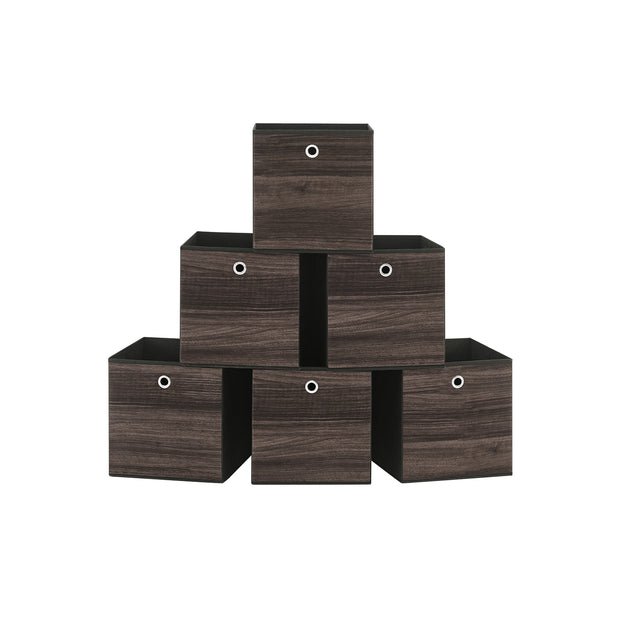 Set of 6 Foldable Storage Organiser Boxes – Non-Woven Fabric – Rustic Brown and Black – Includes Handles