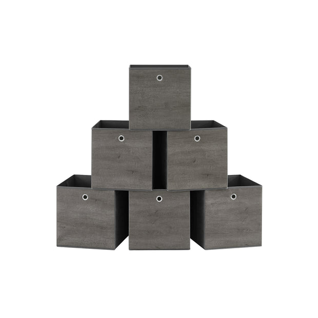 Set of 6 Foldable Non-Woven Fabric Storage Boxes – Gray – 33 x 33 x 33 cm – With Handle