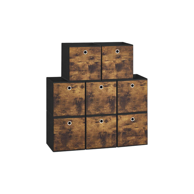 Foldable Storage Cubes – Fabric – Rustic Brown and Ink Black – Set of 8, Ideal for Organizers and Shelves