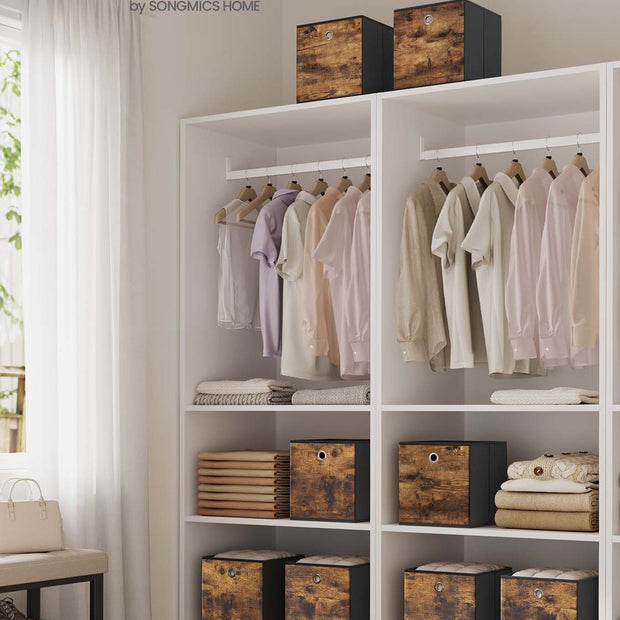 Foldable Storage Cubes – Fabric – Rustic Brown and Ink Black – Set of 8, Ideal for Organizers and Shelves