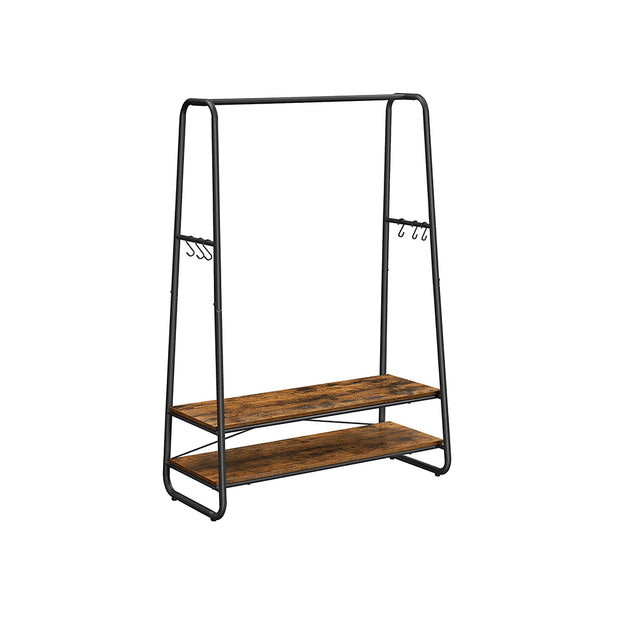 Heavy-Duty Clothes Rack – Steel – Rustic Brown and Black – Includes Shelves and S-Hooks