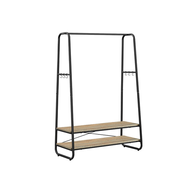 Heavy-Duty Clothes Rack – Steel – Rustic Brown and Black – Includes Shelves and S-Hooks