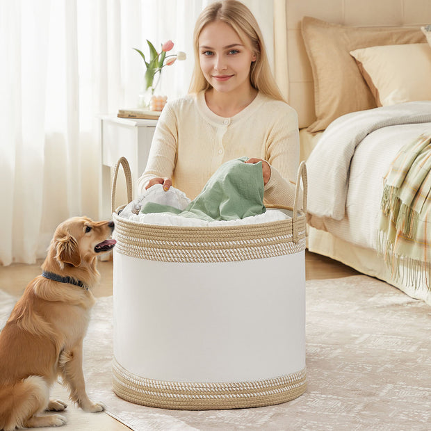 Laundry Hamper – Fabric – Camel Brown – 90 L with Lid and Drawstring Closure