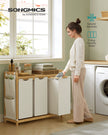 3-Compartment Laundry Hamper – Fabric – Cream White – 150L Capacity with Shelf and Side Pockets