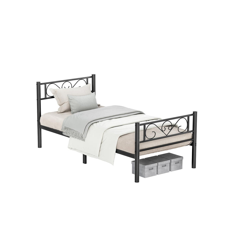 Single Metal Bed Frame – Metal – Black – No Box Spring Needed, Fits 90 x 190 cm Mattress