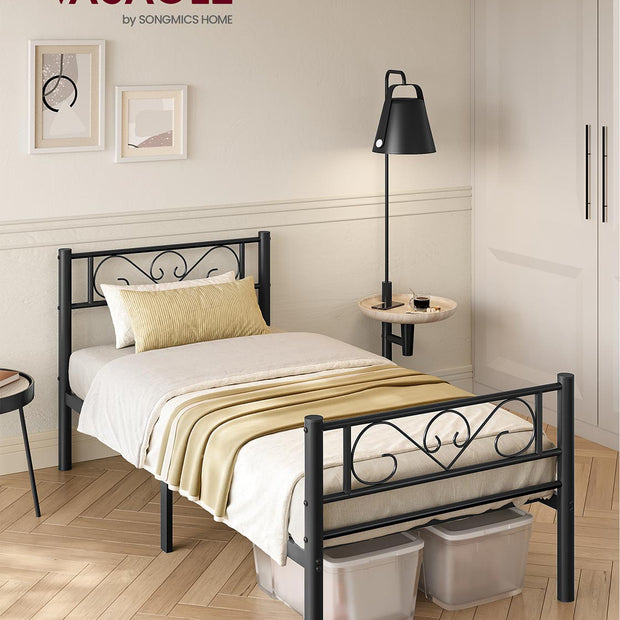 Single Metal Bed Frame – Metal – Black – No Box Spring Needed, Fits 90 x 190 cm Mattress