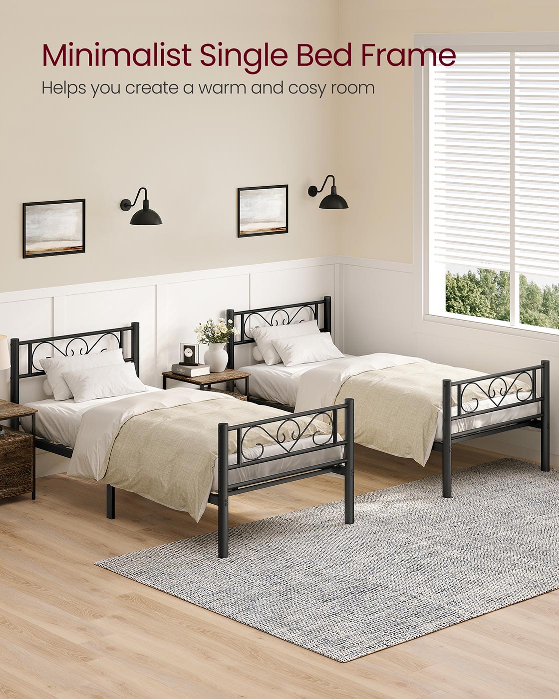 Single Metal Bed Frame – Metal – Black – No Box Spring Needed, Fits 90 x 190 cm Mattress