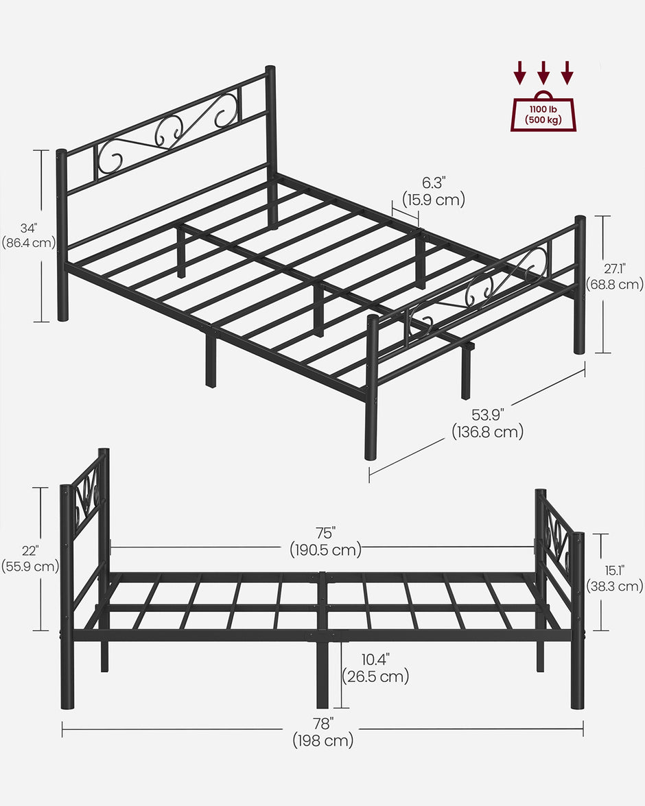 Double Bed Frame – Metal – Matte Black – Sturdy Support with Easy Assembly