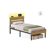 Metal Bed Frame – Steel – Natural Brown – LED Lights, USB Ports, Under-Bed Storage