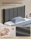 Metal Single Bed Frame – Upholstered Headboard – Slate Grey – Easy Assembly, 90 x 190 cm, 250 kg Weight Capacity