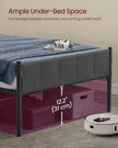 Metal Single Bed Frame – Upholstered Headboard – Slate Grey – Easy Assembly, 90 x 190 cm, 250 kg Weight Capacity