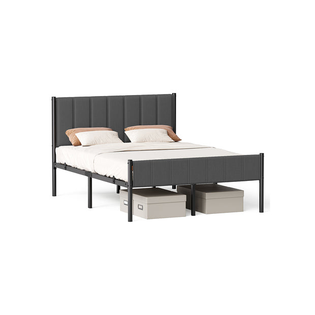Double Bed Frame – Metal – Slate Grey – Upholstered Headboard, Easy Assembly