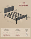 Double Bed Frame – Metal – Slate Grey – Upholstered Headboard, Easy Assembly