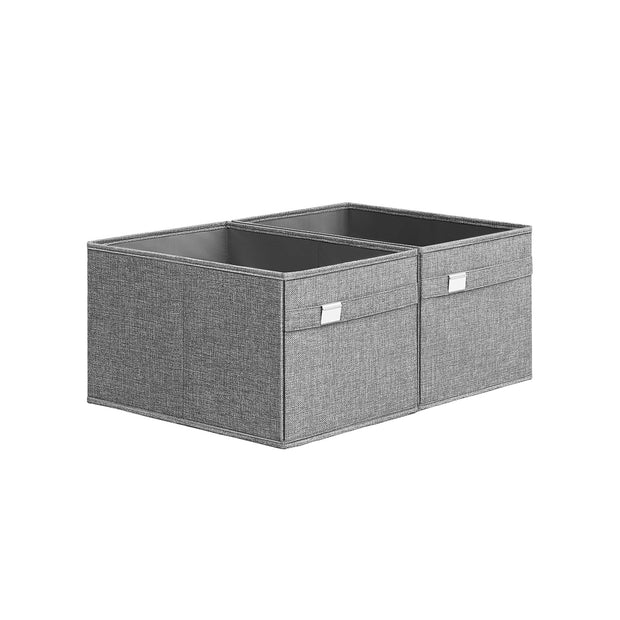Set of 2 Foldable Storage Organisers – Oxford Fabric and Linen-Look – Dove Grey – Washable with Metal Label Holders