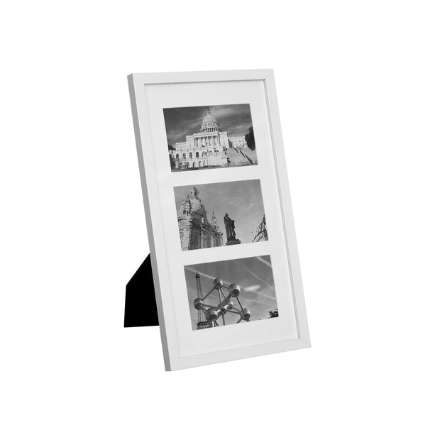 Triple Picture Frame – MDF with Glass Front – White – Wall Mounted or Table Top Display for Three 10 x 15 cm Photos