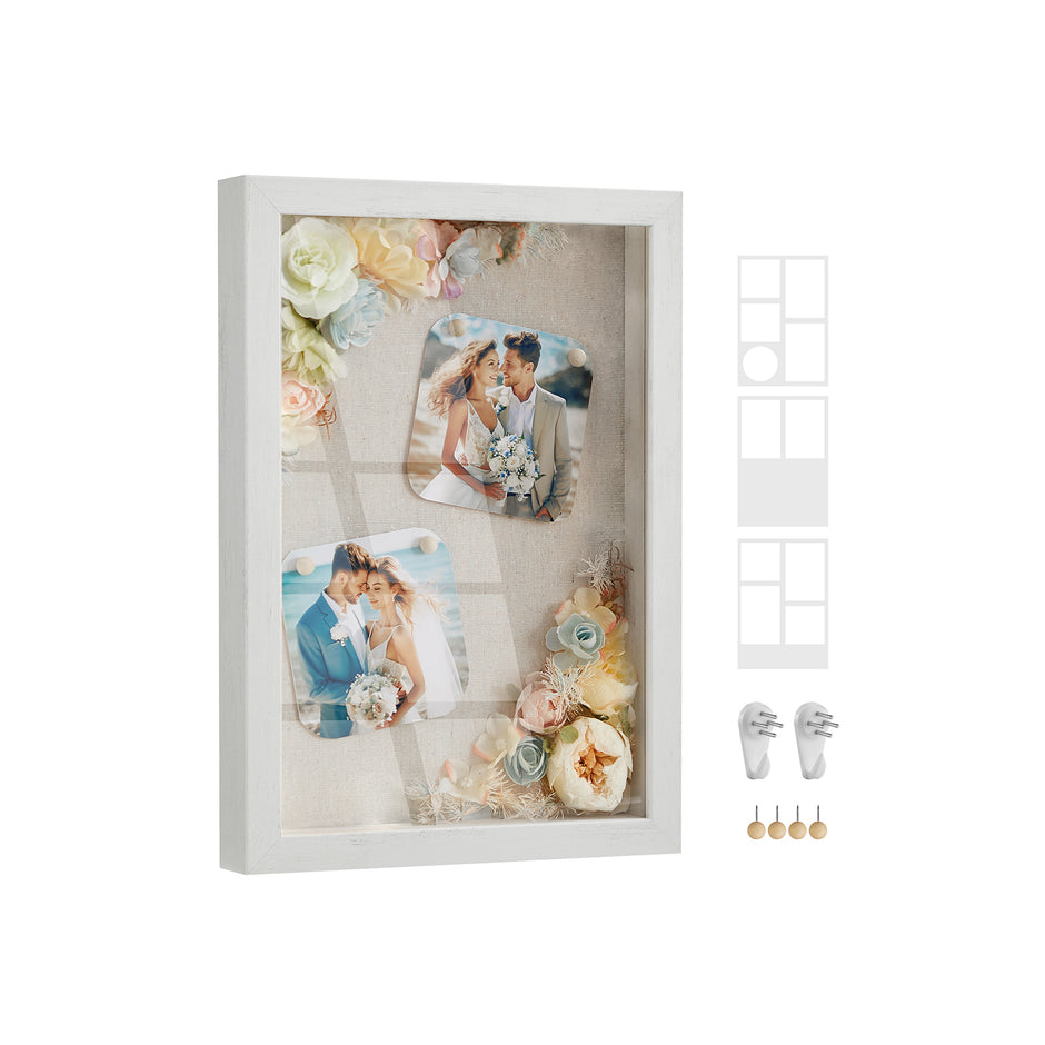 A4 Shadow Box Picture Frame – Wood – Multi-Photo – Includes 3 Mats and 4 Push Pins