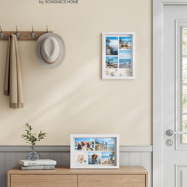 A4 Shadow Box Picture Frame – Wood – Multi-Photo – Includes 3 Mats and 4 Push Pins