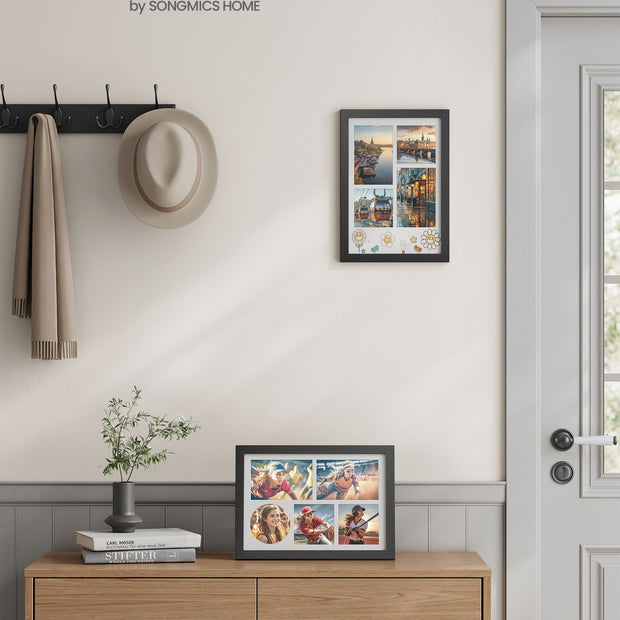 A4 Multi Photo Frame – Wood – Ash Black – Includes 3 Mats and Non-Trace Nails