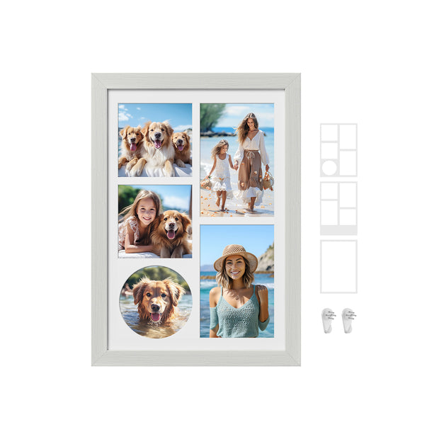 A4 Multi Photo Frame – Wood – Ash Black – Includes 3 Mats and Non-Trace Nails