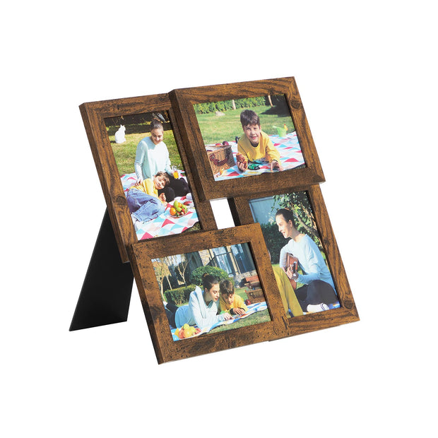 Collage Picture Frames – Wood Grain – Rustic Brown – Wall Mounted Display for 4x6 Photos