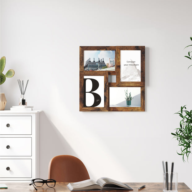 Collage Picture Frames – Wood Grain – Rustic Brown – Wall Mounted Display for 4x6 Photos