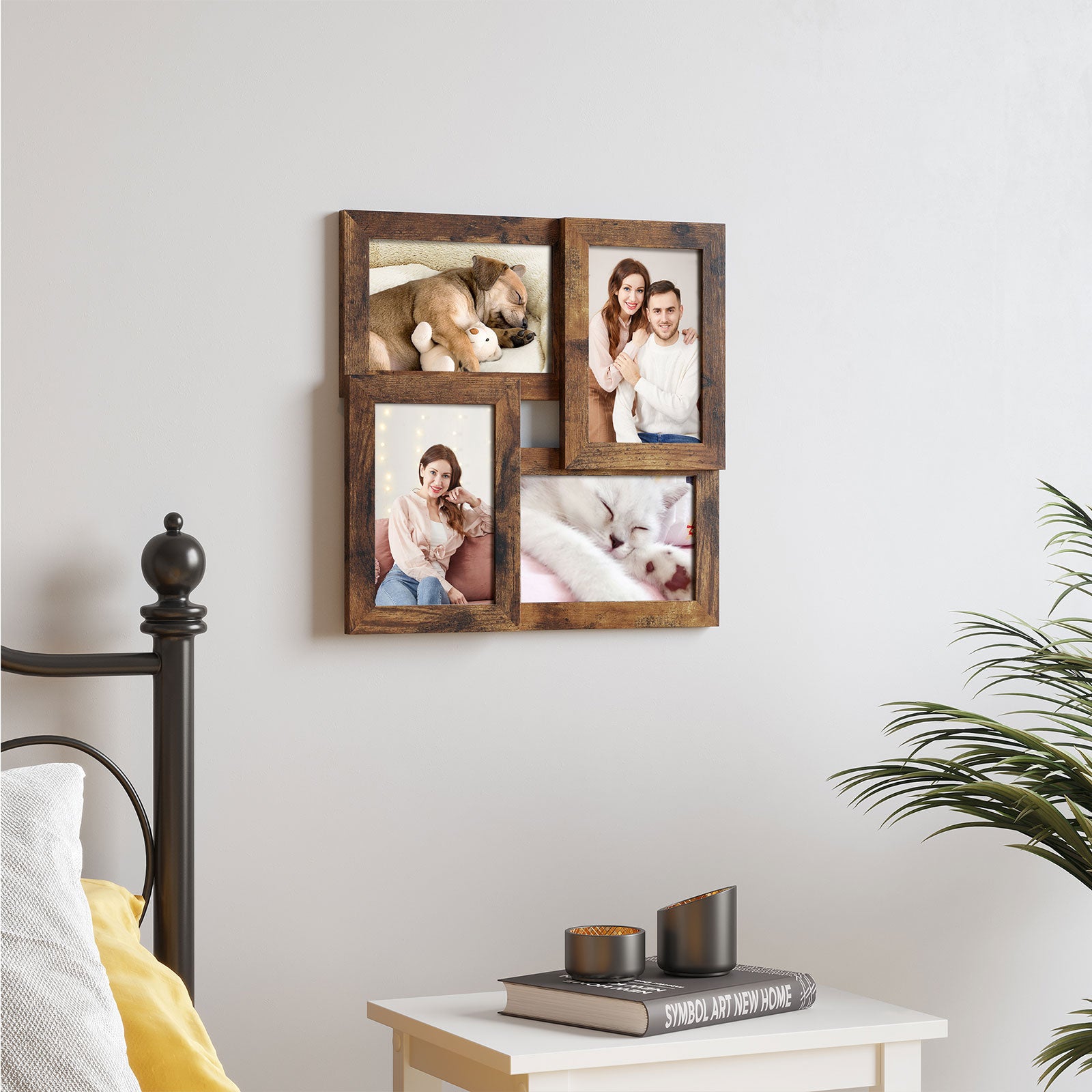 Collage Picture Frames – Wood Grain – Rustic Brown – Wall Mounted Display for 4x6 Photos