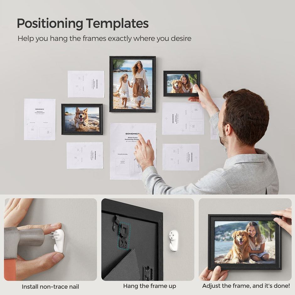 Picture Frames Set – MDF and Glass – Various Sizes – Includes 16 Mats and 12 Non-Trace Nails