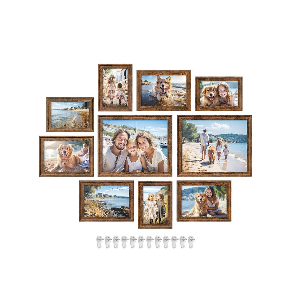 Picture Frames Set – MDF and Glass – Various Sizes – Includes 16 Mats and 12 Non-Trace Nails