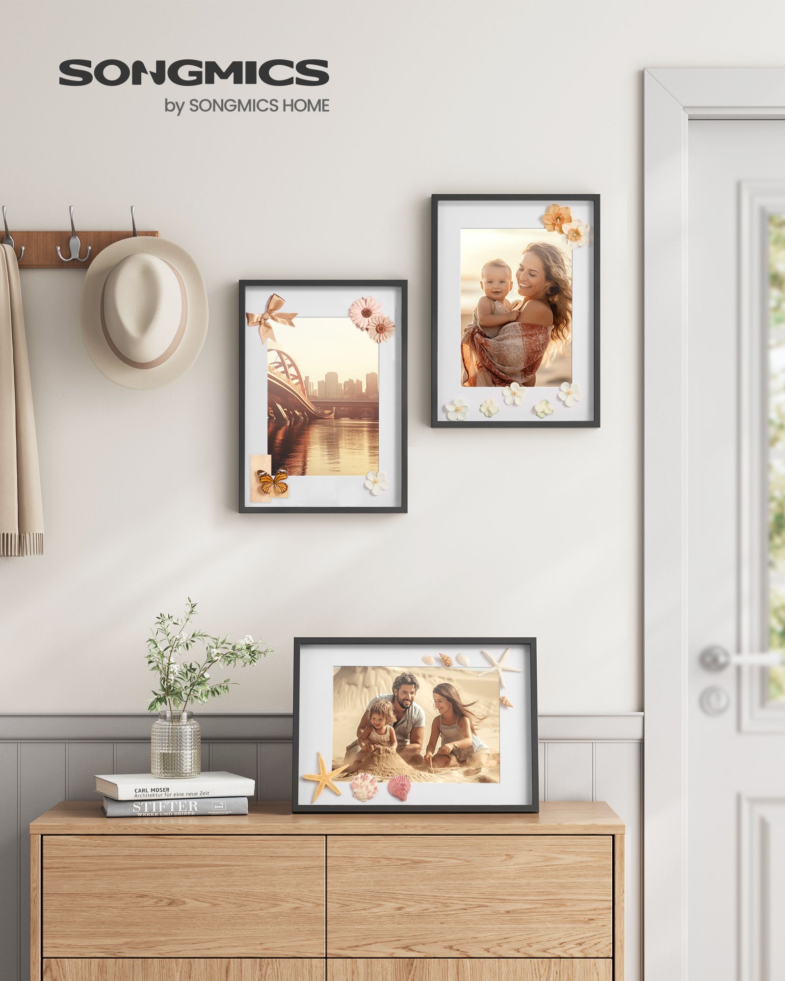 Set of 3 Gallery Photo Frames – MDF – Ash Black – Includes Mats for A3, A4, 11x14 Pictures