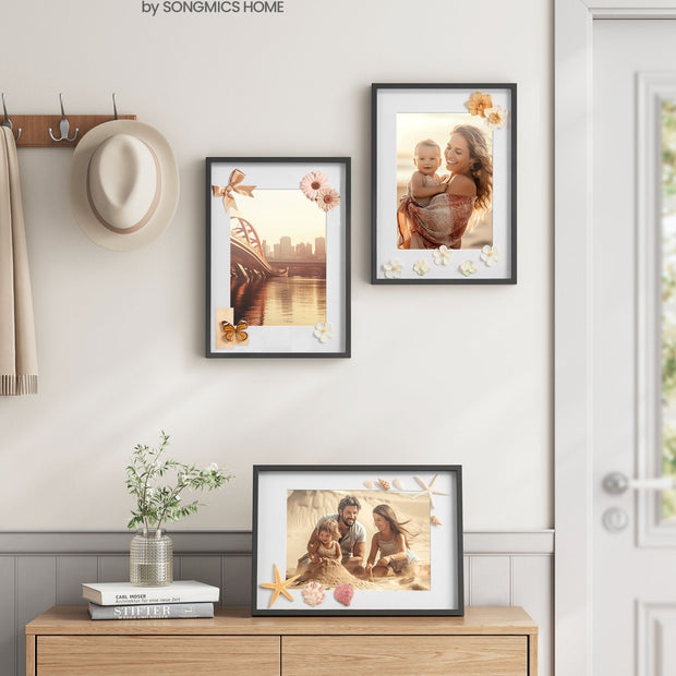 Set of 3 Gallery Photo Frames – MDF – Ash Black – Includes Mats for A3, A4, 11x14 Pictures