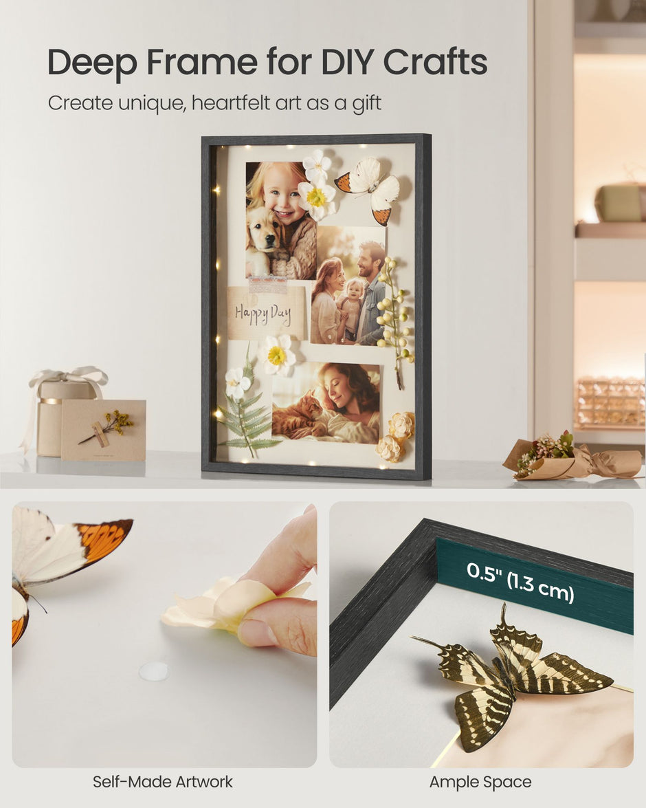 Set of 3 Gallery Photo Frames – MDF – Ash Black – Includes Mats for A3, A4, 11x14 Pictures