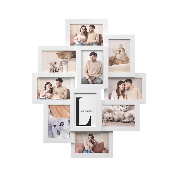 Photo Frame Collage – MDF – White – Wall-Mounted for 10 Photos (4" x 6")