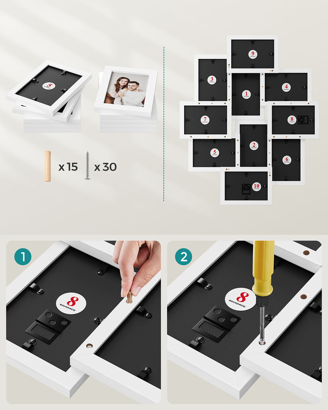 Photo Frame Collage – MDF – White – Wall-Mounted for 10 Photos (4