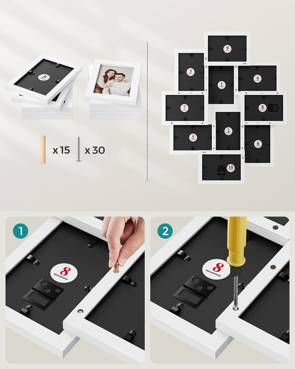 Photo Frame Collage – MDF – White – Wall-Mounted for 10 Photos (4