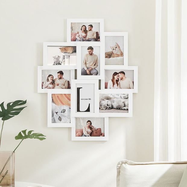 Photo Frame Collage – MDF – White – Wall-Mounted for 10 Photos (4" x 6")