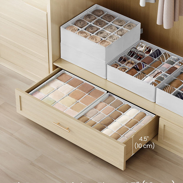 Set of 4 Drawer Organisers – Fabric – Cloud White – 80 Compartments