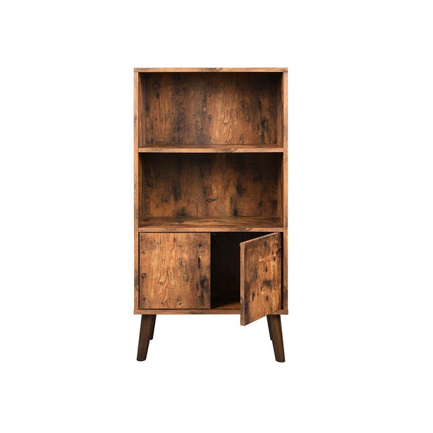 2-Tier Bookcase – Wood – Brown – Mid-Century Modern Design with Doors