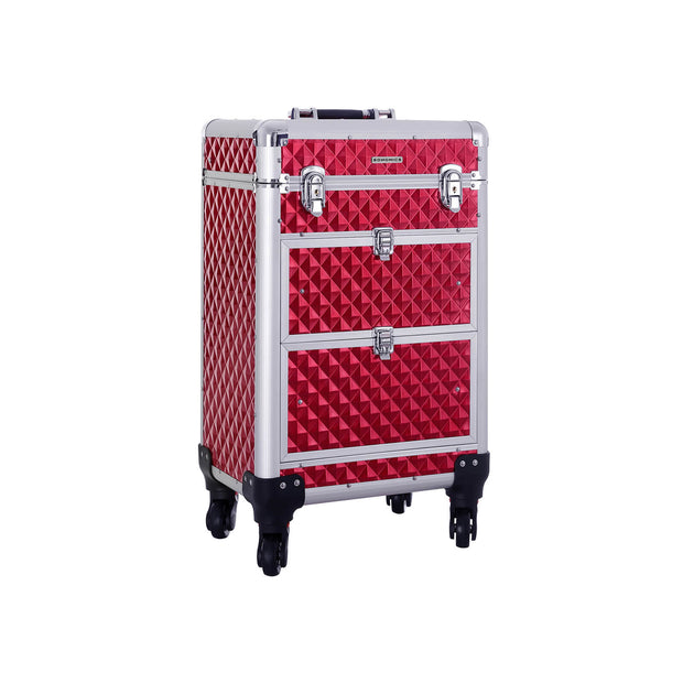 Rolling Trolley Cosmetic Case – ABS – Red – Spacious and Travel-Friendly Design 34 x 27 x 57 cm