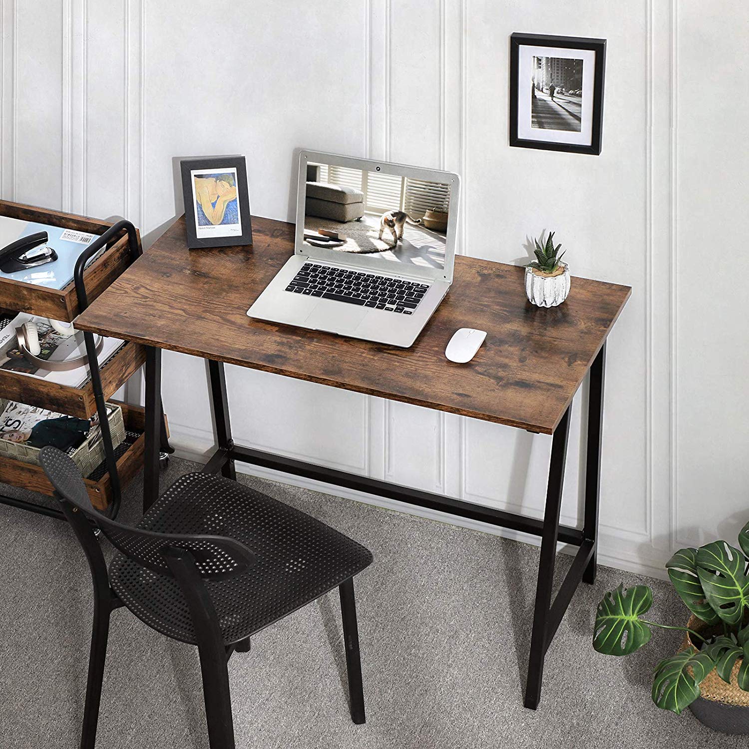 Computer Desk – Wood and Iron – Rustic Brown – Industrial Style, Easy Assembly, Space-Saving