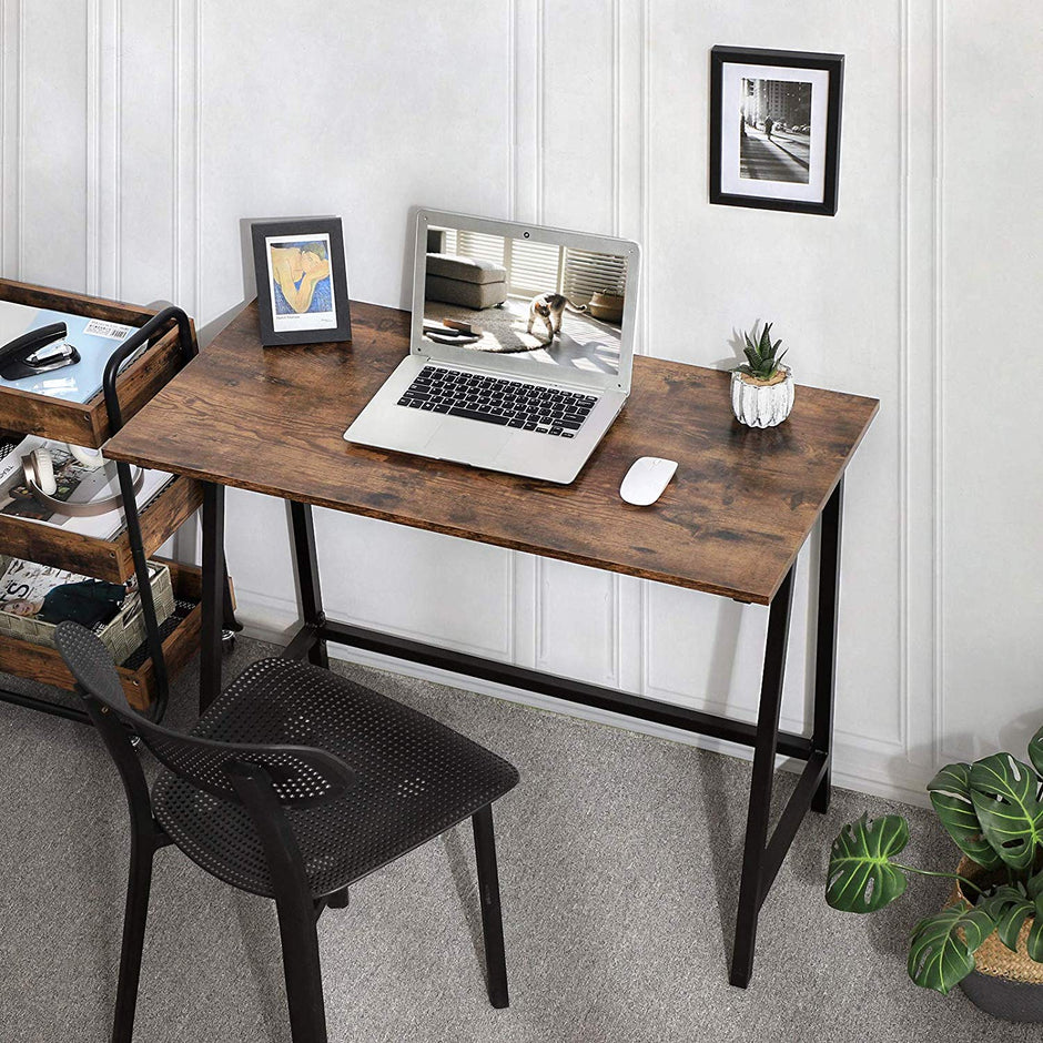 Computer Desk – Wood and Iron – Rustic Brown – Industrial Style, Easy Assembly, Space-Saving