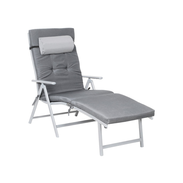Sun Lounger – Aluminium – Black – Removable Headrest, Foldable, Reclinable, 6 cm Mattress