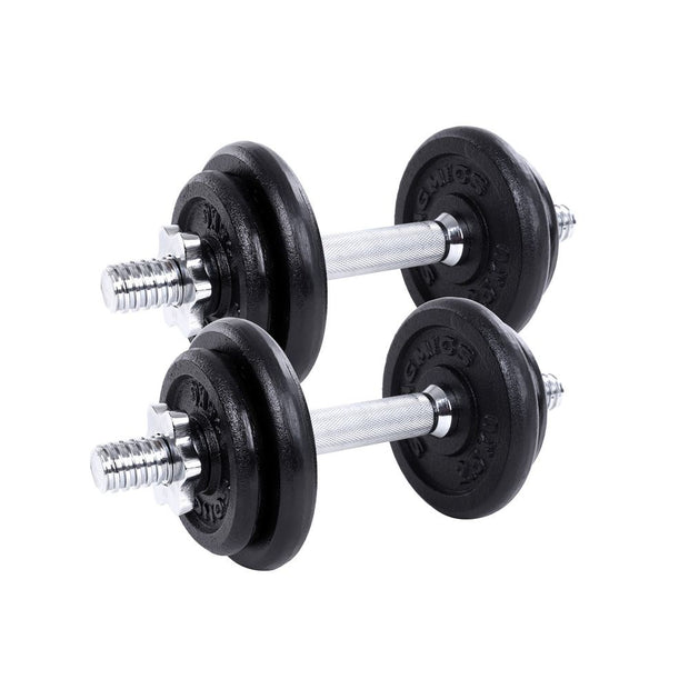 Adjustable Dumbbell Set – Cast Iron – Orange – 20kg with Extra Barbell Bar