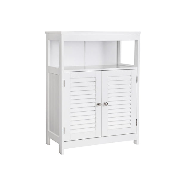 Bathroom Floor Cabinet – Wood – White – Free Standing with Double Shutter Doors