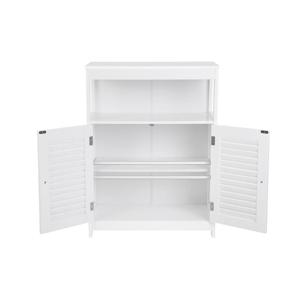 Bathroom Floor Cabinet – Wood – White – Free Standing with Double Shutter Doors